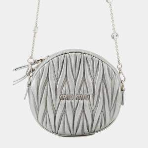 Pre Owned Miumiu Matelasse Round Shoulder Bag Silver Leather