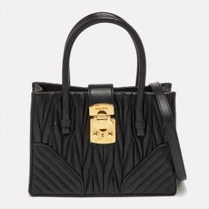 مملوكة مسبقًا Miu Miu Matelassé Push Lock Black Leather Tote