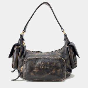 مملوكة مسبقًا Miumiu Pocket Bag Dark Brown Vintage Processed Nappa Leather