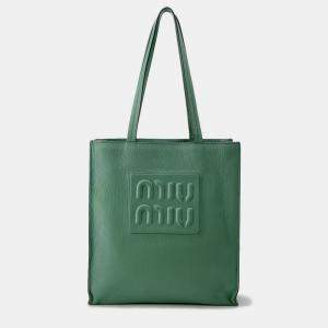 مملوكة مسبقًا Miumiu Madras 2-Way Tote Bag Green Leather