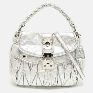 Pre Owned Miu Miu Coffer Silver Matelassé Leather Hobo