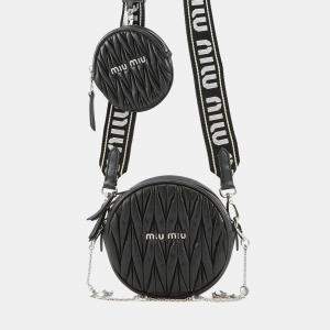 Pre Owned Miu miu Matelasse Round Shoulder Bag Black Nappa Leather