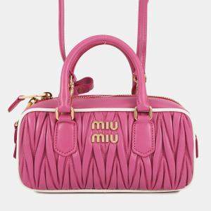 Pre Owned Miumiu Arcadi Matelasse 2-Way Bag Pink Leather