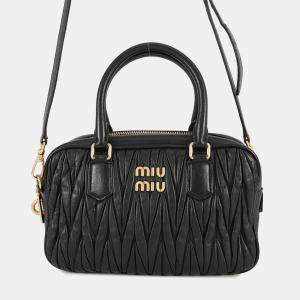 Pre Owned Miumiu Arcadi Matelasse 2-Way Bag Black Leather