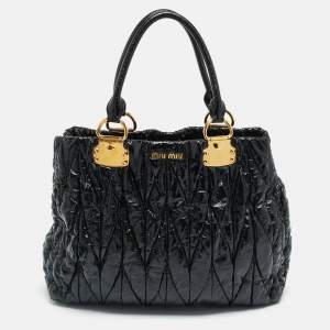 Pre Owned Miu Miu Black Matelasse Patent Leather Open Tote