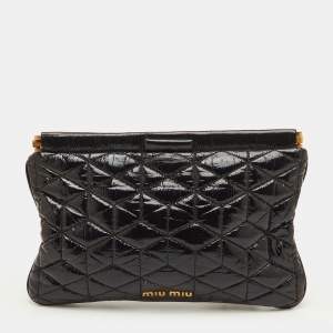 مملوكة مسبقًا Miu Miu Black Matelasse Patent Leather Clutch