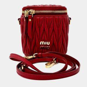 Pre Owned Miu Miu Red Leather Matrasse Micro Crossbody Bag