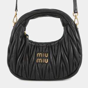 Pre Owned Miumiu Wonder Black Leather 2Way Shoulder Bag 