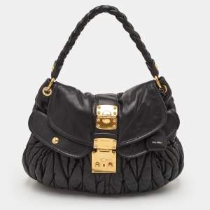 Pre Owned حقيبة يد هوبيو ميو مي و كوفر جلد ماتيلاسيه كحلي فاخر صغيرة