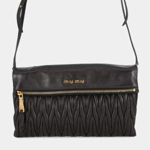 Pre Owned Miumiu Matelasse 2Way Clutch Bag Black Leather