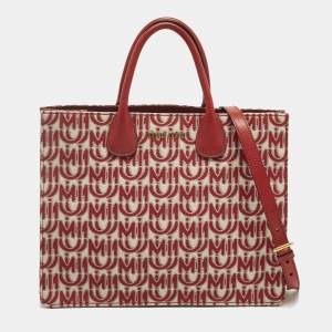 Pre Owned Miu Miu Red Signature Jacquard and Leather Tote