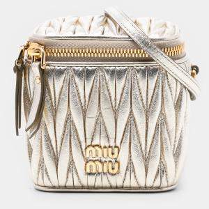 Pre Owned Miu Miu Gold Mini Matelasse Nappa Leather Square Pouch Crossbody