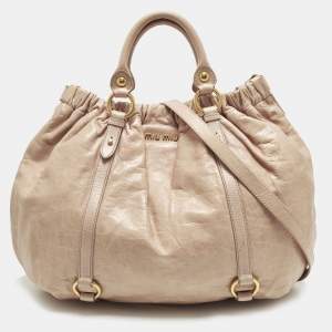 Pre Owned Miu Miu Gathered Blush Pink Vitello Lux Leather Tote