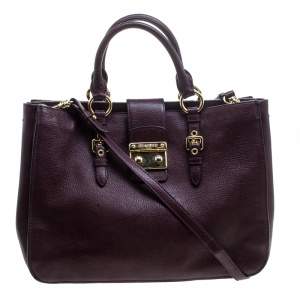 Pre Owned Miu Miu Burgundy Leather Madras Executive Tote
