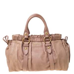Miu Miu Beige Leather Gathered Tote 