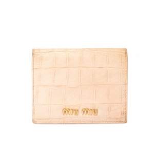 Miu Miu Beige Croc Embossed Leather Bifold Card Holder