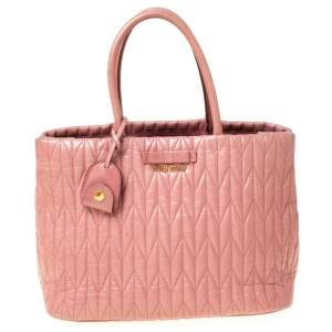 Miu Miu Pastel Pink Matelassé Leather Bow Tote