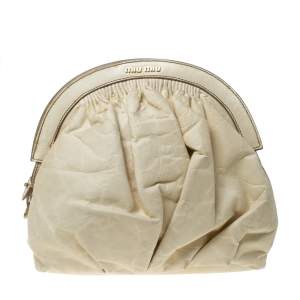 Miu Miu Cream Leather Frame Clutch