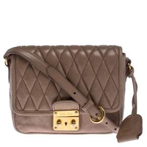 Miu Miu Beige Quilted Leather Push Lock Flap Shoulder Bag