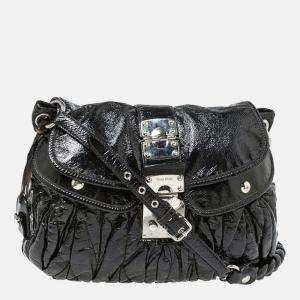 Miu Miu Black Matelassé Patent Leather Coffer Hobo