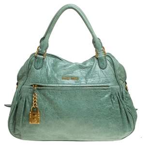 Miu Miu Mint Green Leather Lily Distressed Satchel