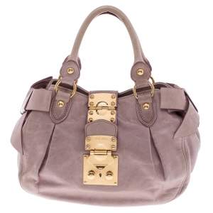 Miu Miu Pink Distressed Leather Bow Satchel