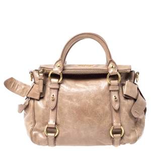 Miu Miu Light Brown Vitello Lux Leather Bow Satchel