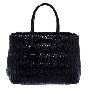 Pre Owned Miu Miu Black Metalasse Leather Covertible Tote
