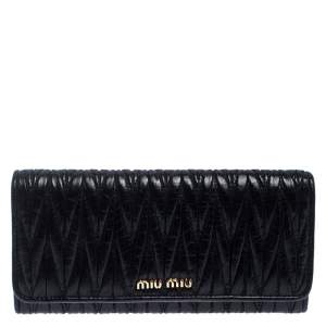 Miu Miu Black Matelassé Leather Flap Continental Wallet