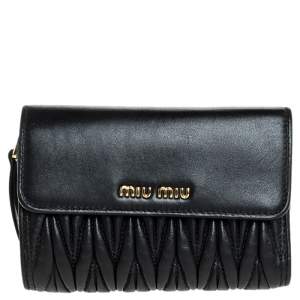 Miu Miu Black Matelasse Flap Compact Wallet 