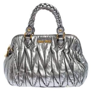 Miu Miu Silver Matelasse Leather Small Satchel