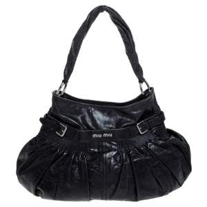 Miu Miu Navy Blue Leather Gathered Hobo