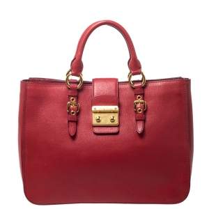 Miu Miu Red Leather Large Madras Tote 