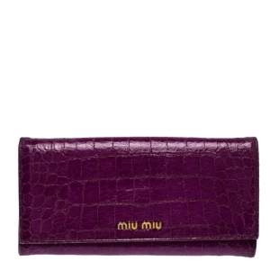 Miu Miu Purple Croc Embossed Patent Leather Flap Continental Wallet