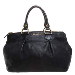 Miu Miu Black Leather Double Zip Large Tote
