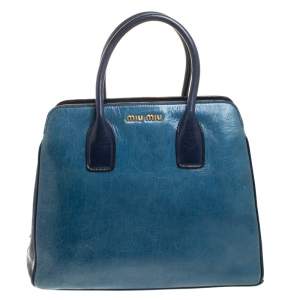 Miu Miu Blue Crackled Leather Zip Satchel