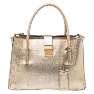 Miu Miu Gold Madras Leather Push Lock Tote