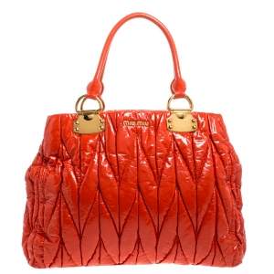 Miu Miu Coral Textured Patent Leather Tote 