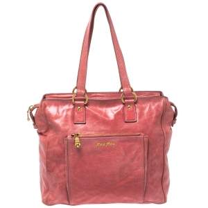 Miu Miu Coral Cracked Leather Satchel