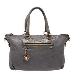 Miu Miu Grey Leather Charm Satchel