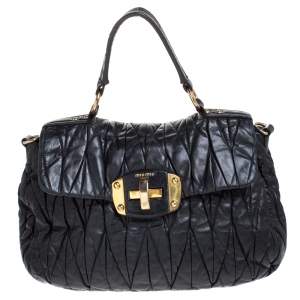 Miu Miu Black Matelasse Leather Bauletto Top Handle Bag