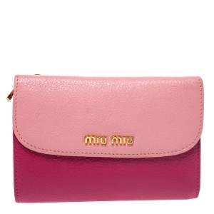 Miu Miu Two Tone Pink Leather Madras Compact Wallet