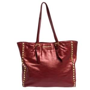 Miu Miu Red Leather Studded Tote