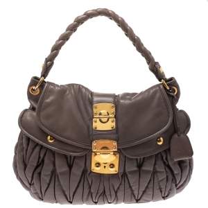 Miu Miu Taupe Matelasse Leather Coffer Hobo
