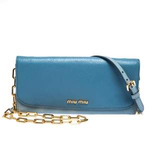 Miu Miu Blue Leather Flap Wallet On Chain