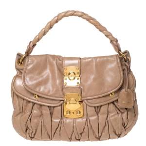 Miu Miu Beige Matelasse Leather Coffer Hobo