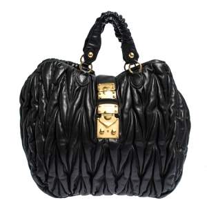 Miu Miu Black Matelasse Leather Hobo