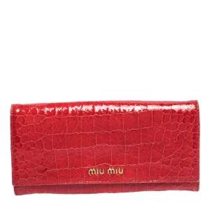 Miu Miu Red Crocodile Effect Patent Leather Flap Continental Wallet