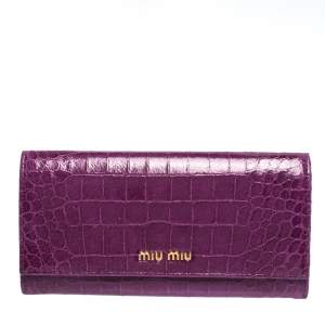 Miu Miu Purple Crocodile Effect Patent Leather Flap Continental Wallet