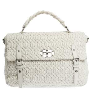 Miu Miu White Matelassé Leather Turn Lock Tote